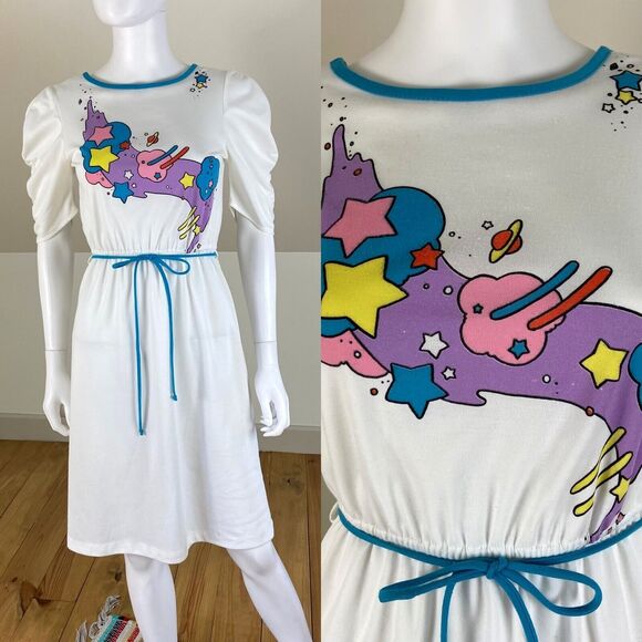 Timely Trends Dresses & Skirts - Vintage 80s Celestial Clouds Planets Stars Space Dust Novelty Midi Dress XS/S